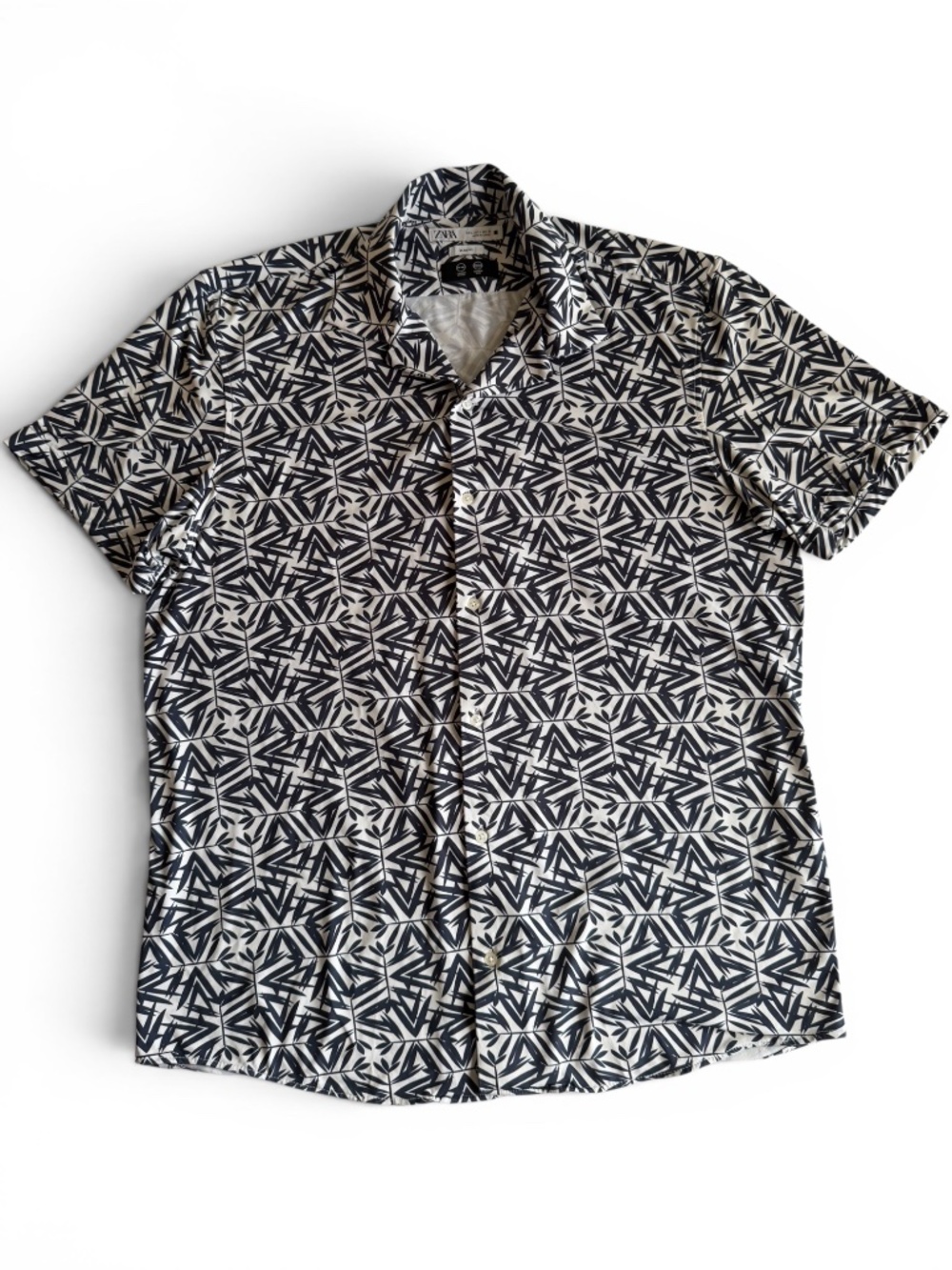 ZARA Men Slim Fit Geometric Print Comfort Stretch Wrinkle Free Button-Up Shirt L
